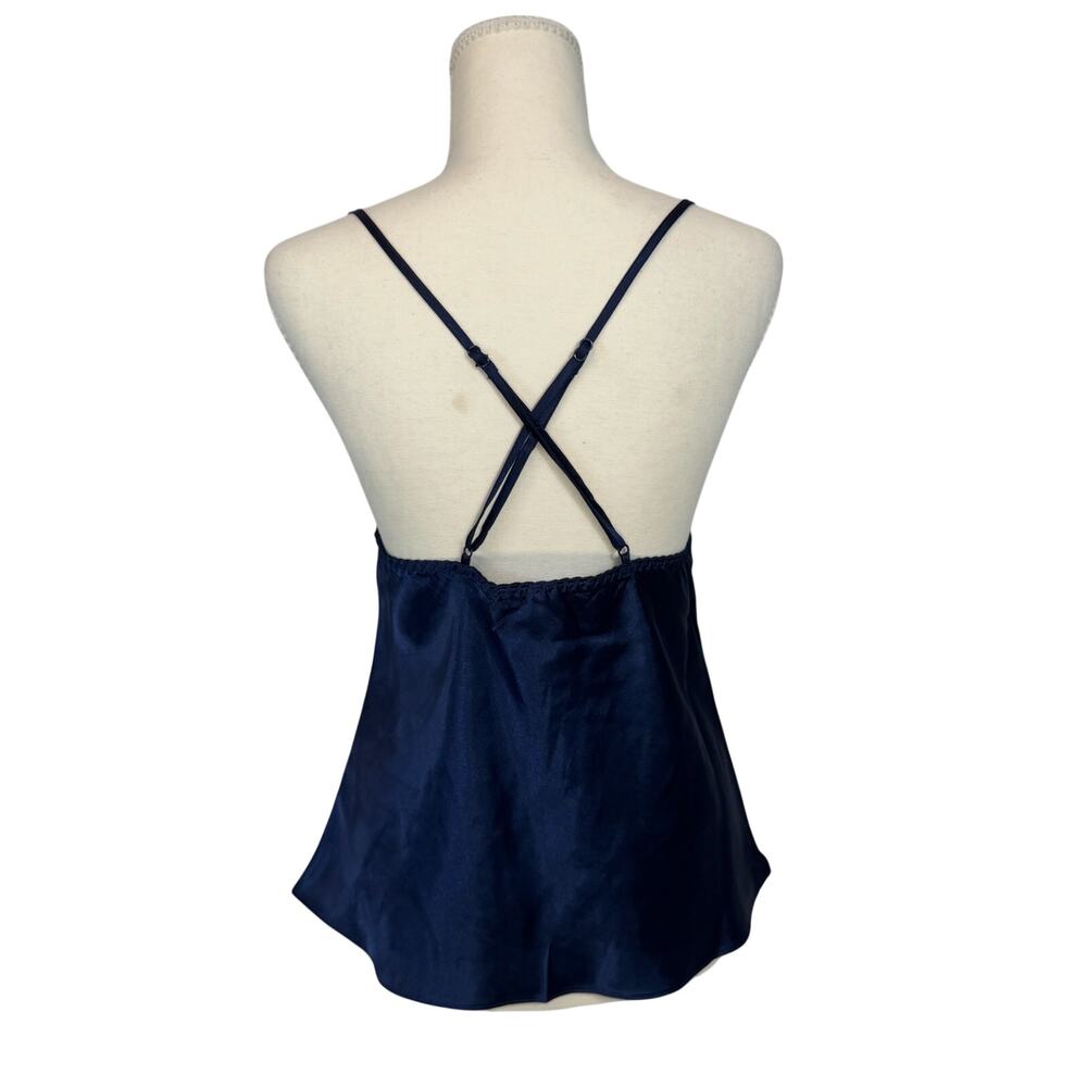 Y2K Satin Lace Babydoll Camisole Navy Lingerie Style Coquette Going Out Top Vtg - Picture 2 of 16